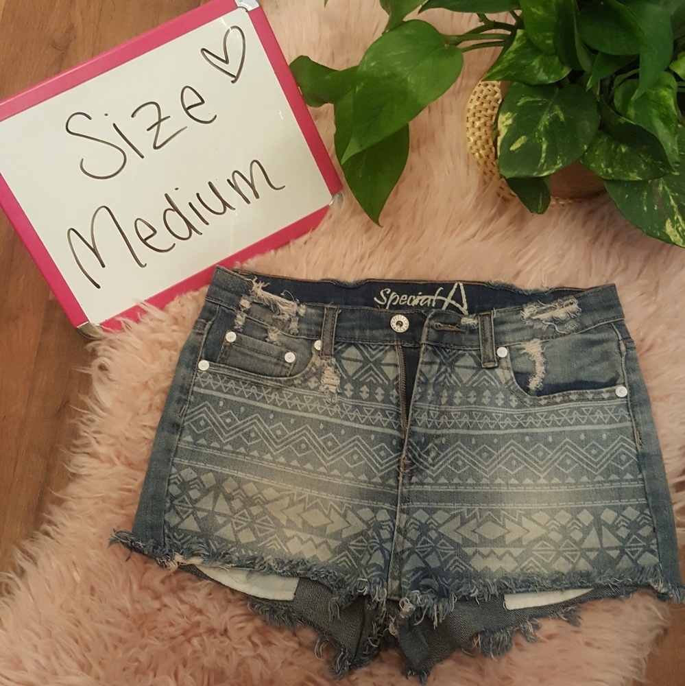 High Rise Stretchy Boho Denim Shorts